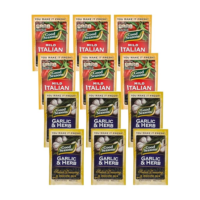 Good Seasons Garlic & Herb Dressing & Recipe Mix (6 CT) + Mild Italian Dressing and Recipe Mix (6 CT) (Variety Pack)