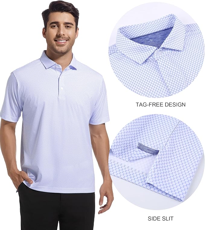 SAMERM Mens Golf Shirts Short Sleeve Dry Fit Performance Moisture Wicking Print Sport Polo Shirts for Men Casual