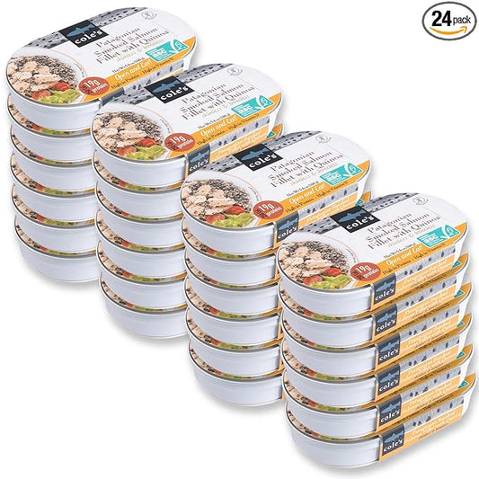 COLE’S - Patagonian Smoked Salmon Fillet with Quinoa| Ready to Eat Meal | 5.6 oz Hand-Packed Canned Fish | 19g Protein | High in Vitamin D | 24 pack