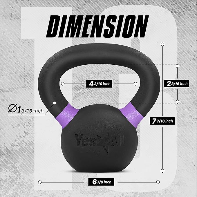 Yes4All Powder Coated Cast Iron Kettlebell Strength Training Kettlebells Weight Set for Full Body Workout, Home Gym