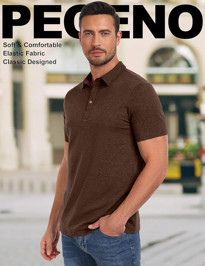 PEGENO Mens Polo Shirts Short Sleeve Casual Cotton Golf Shirts Performance Polo Shirts for Men