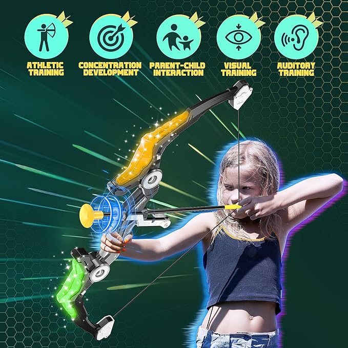 2 Pack Upgraded Kids Bow and Arrow Sets with Sound Effects&Color-Changing LED Flash Lights, Achery set for 4 5 6 7 8 9 10 11 12 Year Old, Indoor Outdoor Toys for Ages 5-7 8-13 Boys Girls(Blue&black)