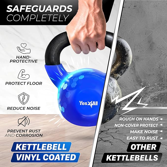 Yes4All Kettlebell Set Vinyl Coated Weights Combo for Full Body Workout Equipment Push up, Grip Strength Training, Dumbbell Weights Exercises