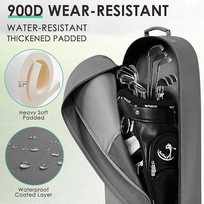 Golf Travel Bags for Airlines with Adjustable Support Rod and Detachable Shoulder Straps, Soft Foldable Golf Club Travel Covers, 900D Heavy Duty Oxford