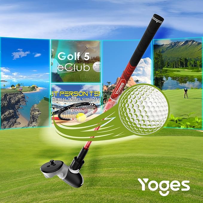 YOGES Adjustable Length VR Golf Club Handle for Meta Quest 3S/Quest 3/Oculus Quest 2, 90 Degree Virtual Reality Baseball Controller Attachment, Simulator Real Golf Game (ONLY for Right Controller)