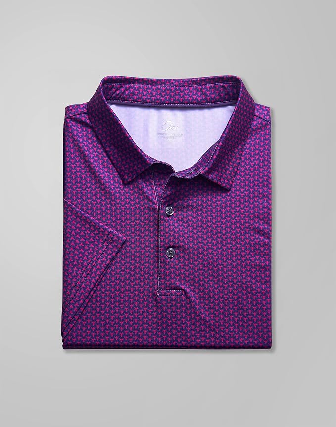 Obla Mens Golf Polo Shirts Short Sleeve Dry Fit Performance Moisture Wicking Casual Print Collared Golf Shirts for Men