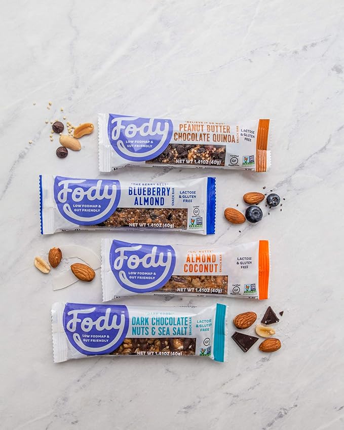Fody Foods Snack Bars, Peanut Butter Chocolate Quinoa, 1.41 Oz (Pack of 12), 6g Protein, Low FODMAP, Gut & IBS Friendly, Vegan, Lactose Free, Non-GMO, Gluten Free