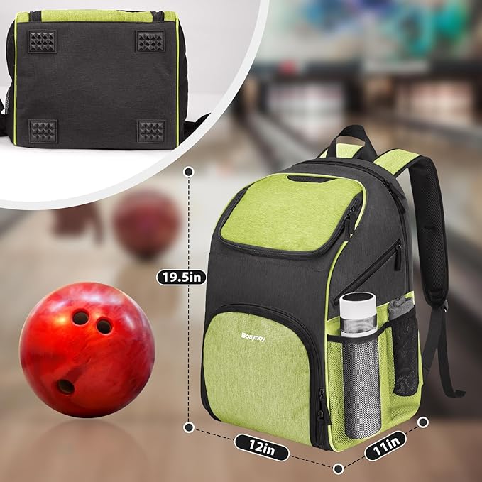 Bosynoy Bowling Backpack, Bowling Ball Bag Totes for Single Ball with Shoe Compartment & Foam Padded, Fits Shoes Up to US Mens Size 16, Grey