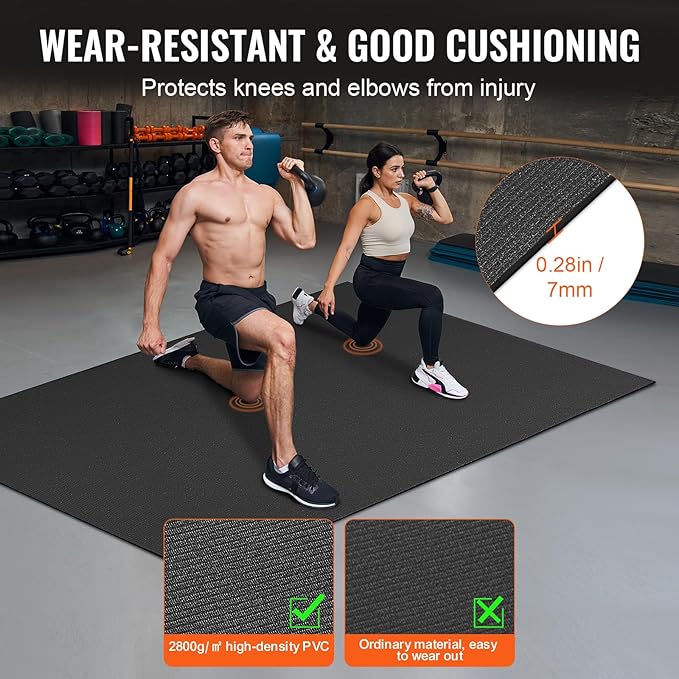 VEVOR Large Exercise Mat, Non Slip High Density Premium Yoga Mat, Exercise Yoga Mat for Men Women, Fitness & Exercise Mat with Bag & Carry Strap, for All Types of Home Yoga, Pilate & Floor Workout