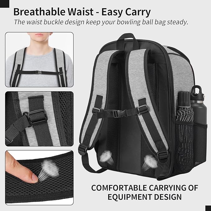 Single Bowling Ball Bag Backpack with Shoe Bag Up to Size 16, Accessories Gifts for Bowling Lovers,Bowling Bag with Padded Ball Holder