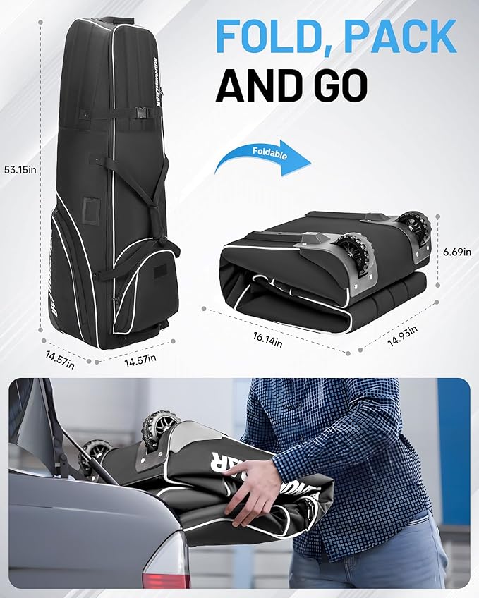 MANUEKLEAR 1680D Nylon Travel Golf Bags Club for Airlines with Wheels, Golf Travel Bags for Airlines with Padded Top, Golf Travel Case Cover with 3 Large Pocket for Golfer