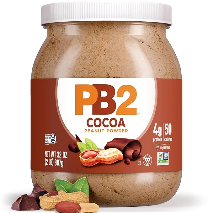 PB2 Powdered Chocolate Peanut Butter with Cocoa | 2lb Jar | 4g of Protein, 90% Less Fat, Certified Gluten Free, Only 50 Calories per Serving for Shakes, Smoothies, Low-Carb, Keto Diets