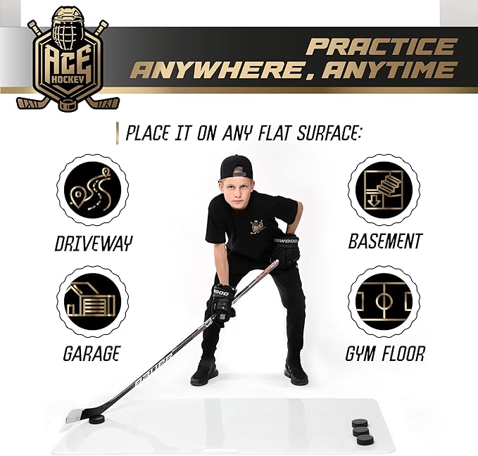 Shooting Pad 24” x 48” - Shoot Like on Real Ice - Practice Shooting, Stickhandling, Passing Skills on 8 sqft - Convenient Off-Ice Training - Easy to Carry - Synthetic Ice Mat