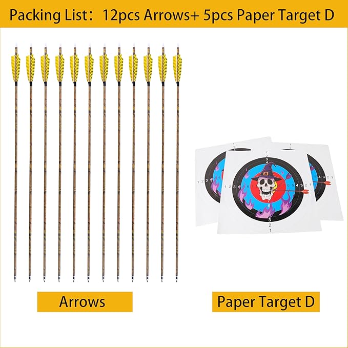 AMEYXGS Camo Carbon Arrow 30 Inch Practice Hunting Arrow Spine 500 with 4 Inch Turkey Feathers for Traditional Recurve Compound Bows