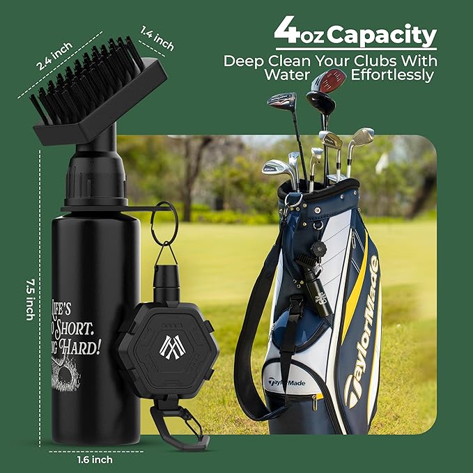 Premium Golf Club Cleaner with Anti-Sag Reel and Integrated Water Bottle - Golf Accessories for Men and Women - Essential Golf Club Brush for Golfer