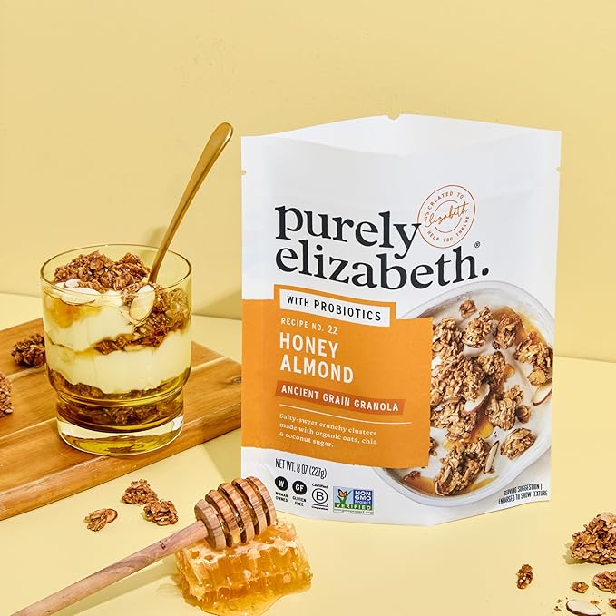 Purely Elizabeth, Honey Almond, Ancient Grain Granola with Probiotics, Gluten-Free (3 Ct, 8oz Bags)