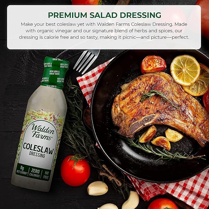 Walden Farms Coleslaw Dressing – Calorie-Free, Gluten-Free, Low Carb, Keto-Friendly, Sugar-Free, Fat-Free, Dairy-Free Creamy Coleslaw Flavor – 2-Pack, 12 oz Bottles