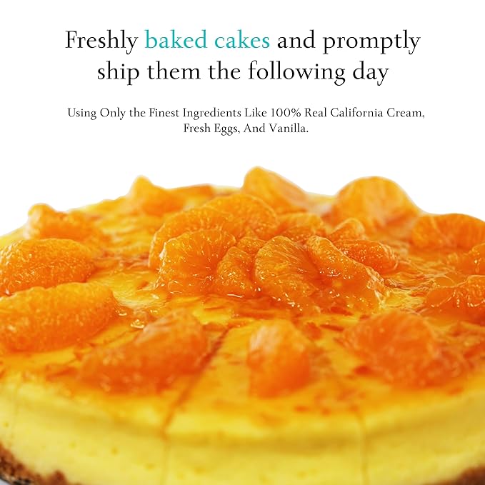 Andy Anand's Baked Gourmet Sugar Free Orange Cheesecake 9" (2 lbs) | No Preservatives Cheesecake & Diabetic-Friendly, You Won't Believe It's Sugar Free! | Freshly Made with California Cream Cheese