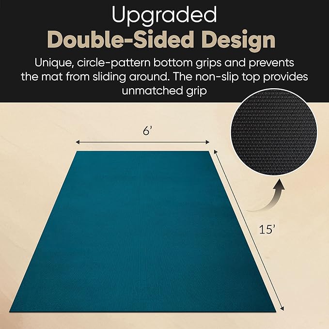Gorilla Mats Premium Extra Large Yoga Mat – 15' x 6' x 8mm Extra Thick & Ultra Comfortable, Non-Slip Barefoot Exercise Mat – Works Great on Any Floor for Stretching, Cardio or Home Gym Workouts