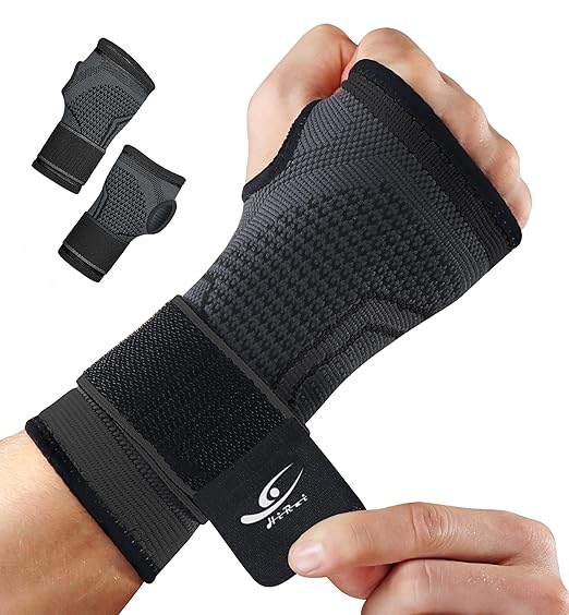 HiRui 2-Pack Wrist Brace Wrist Wraps, Hand Compression Sleeves with Wrist Straps Support for Fitness Weightlifting MTB Tendonitis Carpal Tunnel Arthritis Pain Relief (Black, X-Large)