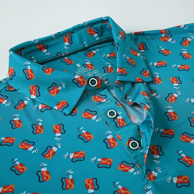 Esabel.C Golf Shirts for Men Dry Fit Performance Short Sleeve Print Moisture Wicking Collared Shirt