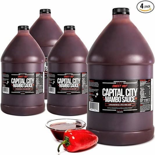 Capital City Mambo Sauce Sweet Hot, Washington DC Wing Sauces, Perfect Condiment for Wings Chicken Pork Beef Seafood Burgers Rice or Noodles, 128oz (1 Gallon) 4 Pack