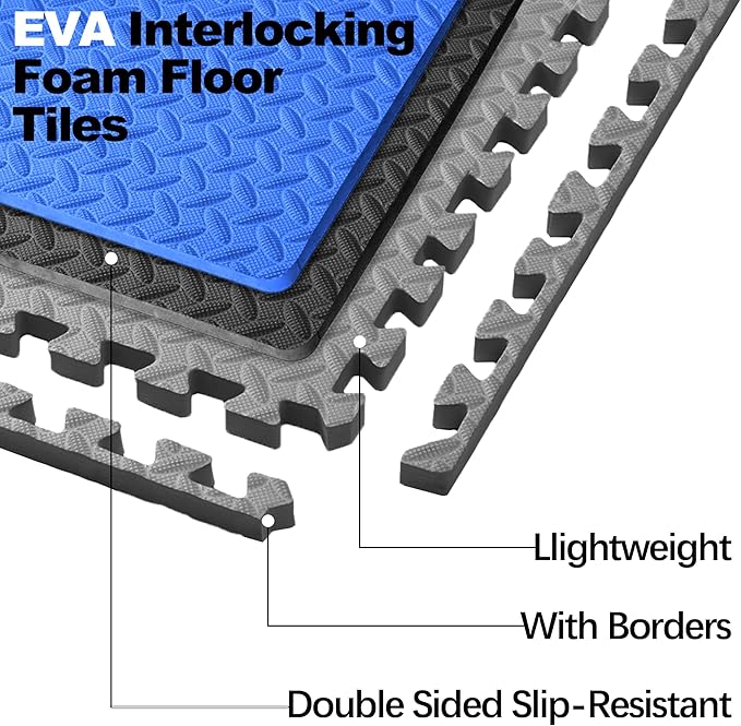 Puzzle Exercise Gym Flooring Mat, 1/2" Thick High-Density EVA Interlocking Tiles Workout Mat for Home Gym, Fitness Equipment, MMA, Gymnastics, 36-Piece Shock-Absorbing Exercise Mat (144 Sq Ft)