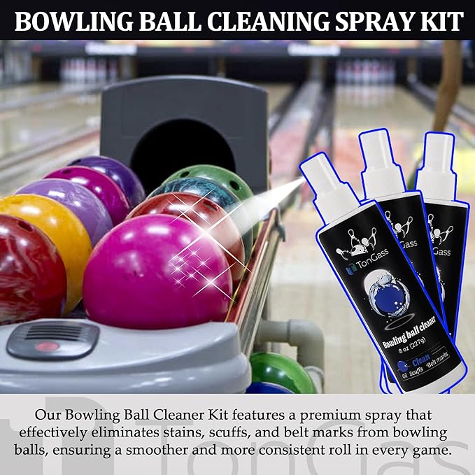 TonGass (3+3 Pack Bowling Ball Cleaner Spray Kit with Bowling Towel (Multicolor) Portable Bowling Cleaner Set Bowling Accessories Oil Scuff Mark Cleaner Restores Tack and Prolongs Lifespan of Ball