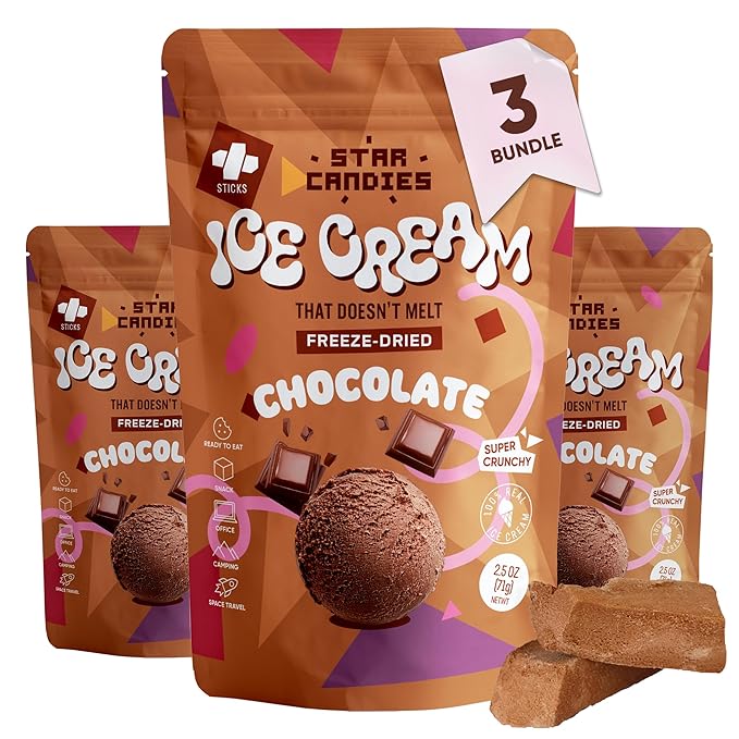 Star Candies Freeze Dried Chocolate Ice Cream Chocolate | No Melting Freeze Dried Candy | Crunchy & Delicious Camping Food | Premium Astronaut Ice Cream loved by Kids and Adults | Space and Astronaut Snack | Gift Set for Birthday or Party (7.5 oz; 3 pack)