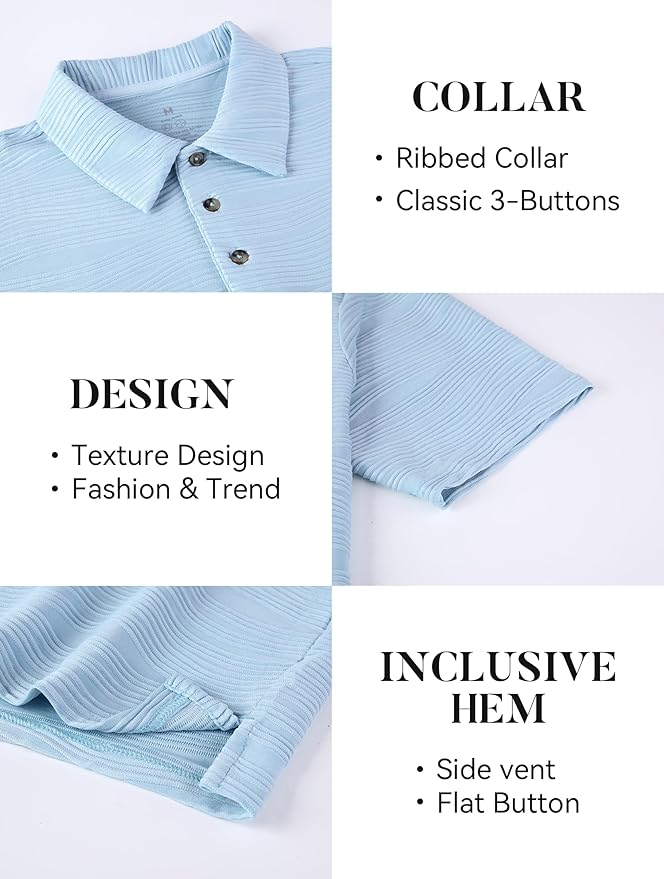 Esabel.C Golf Shirts for Men Dry Fit Performance Short Sleeve Print Moisture Wicking Collared Shirt
