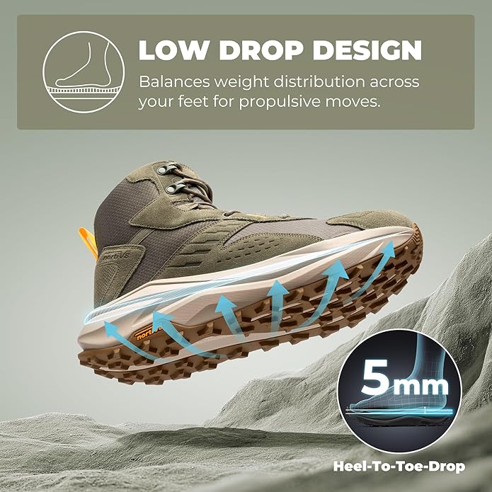 NORTIV 8 Men's Wide Toe Box Hiking Boots Low Drop Waterproof Outdoor Trekking Camping Shoes for Plantar Fasciitis Bunion Katahdin
