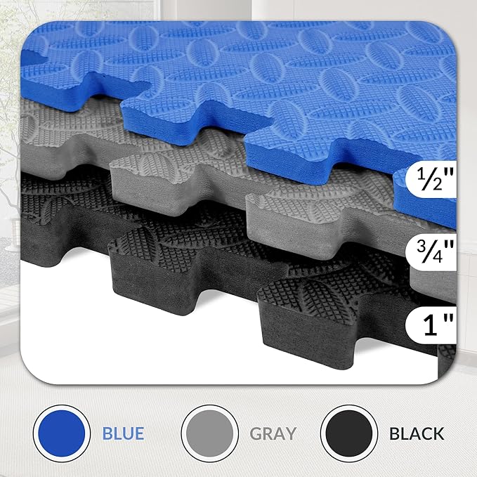 Puzzle Exercise Gym Flooring Mat, 1" Thick High-Density EVA Interlocking Tiles, Workout Mat for Home Gym, Fitness Equipment, MMA, Gymnastics, 18-Piece Shock-Absorbing Exercise Mat (72 Sq Ft)