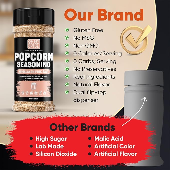 Popcorn Seasoning Himalayan Pink Salt Mix - Gluten Free Popcorn Flavoring Seasoning Rock Salt. All Purpose Pink Salt Toppings. Healthy Movie Night Theater Pop Corn Seasonings. Himalayan Pop Corn 7.7oz