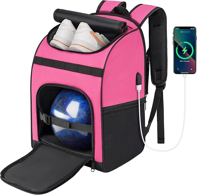 Single Bowling Ball Bag Backpack with Shoe Bag Up to Size 16, Accessories Gifts for Bowling Lovers,Bowling Bag with Padded Ball Holder