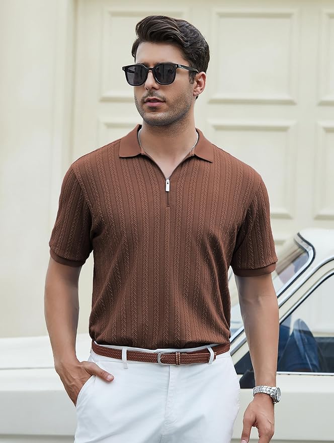Esabel.C Golf Shirts for Men Dry Fit Performance Short Sleeve Print Moisture Wicking Collared Shirt