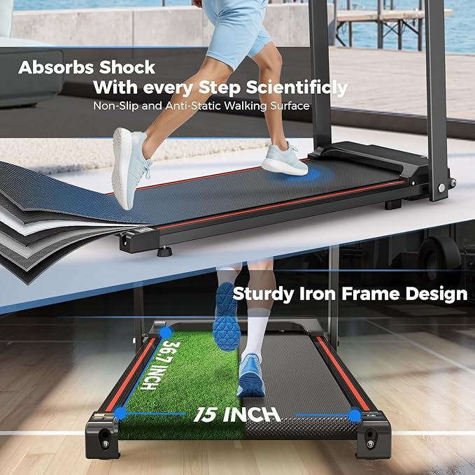 Foldable Treadmill with Handles Treadmills for Home Small Spaces 3HP Folding Treadmills Walking Pad Treadmill with Handle Bar Quiet Walking Machine, 300LBS Capacity, Portable Small Home Gym (Black)