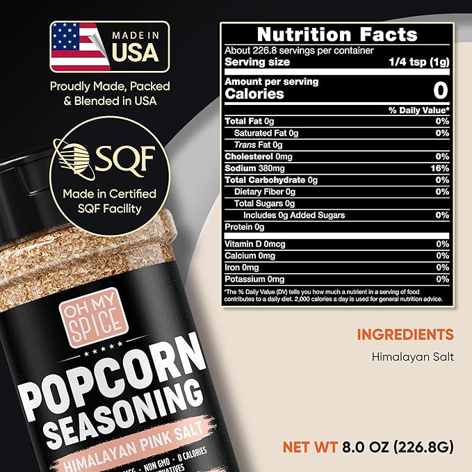 Popcorn Seasoning Himalayan Pink Salt Mix - Gluten Free Popcorn Flavoring Seasoning Rock Salt. All Purpose Pink Salt Toppings. Healthy Movie Night Theater Pop Corn Seasonings. Himalayan Pop Corn 7.7oz