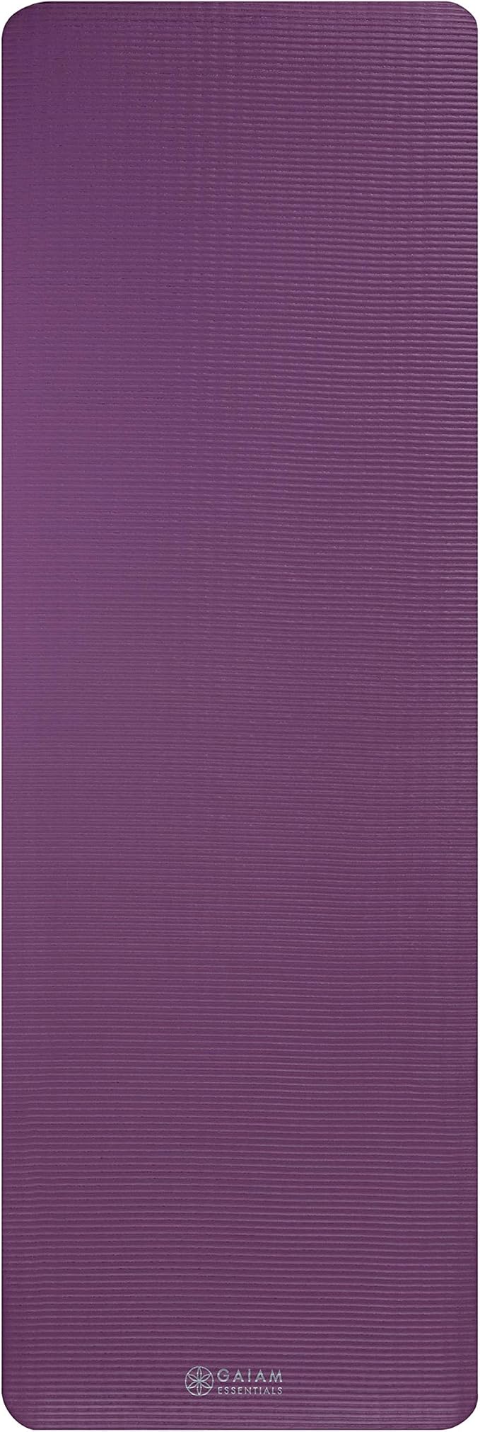 Gaiam Essentials Thick Yoga Mat Fitness & Exercise Mat with Easy-Cinch Yoga Mat Carrier Strap, 72"L x 24"W x 2/5 Inch Thick