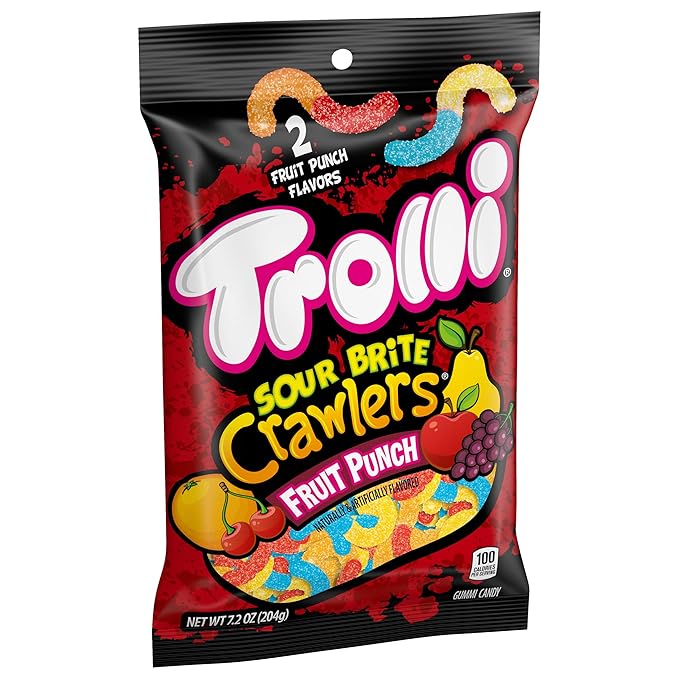 Trolli Sour Brite Crawlers Candy, Fruit Punch Flavored Sour Gummy Worms, 7.2 Ounce (Pack of 5)