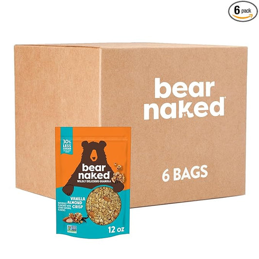 Bear Naked Granola Cereal, Whole Grain Granola, Breakfast Snacks, Vanilla Almond Crisp (6 Bags)