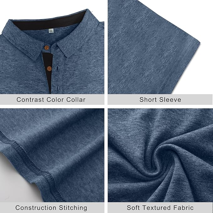 PEGENO Mens Polo Shirts Short Sleeve Casual Cotton Golf Shirts Performance Polo Shirts for Men