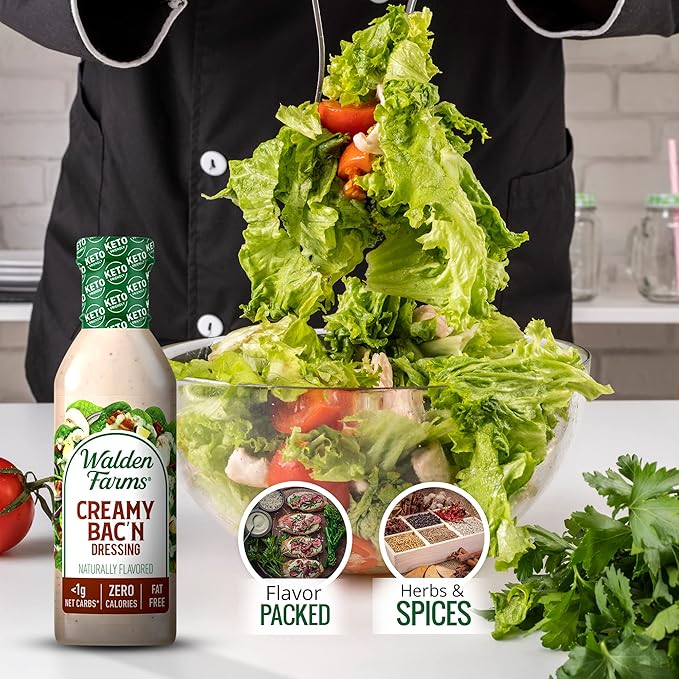 Walden Farms Creamy Bac’n Dressing – Low Carb, Calorie-Free, Gluten-Free, Keto-Friendly, Sugar-Free, Fat-Free, Dairy-Free Smoky Bacon Flavor – 2-Pack, 12 oz Bottles