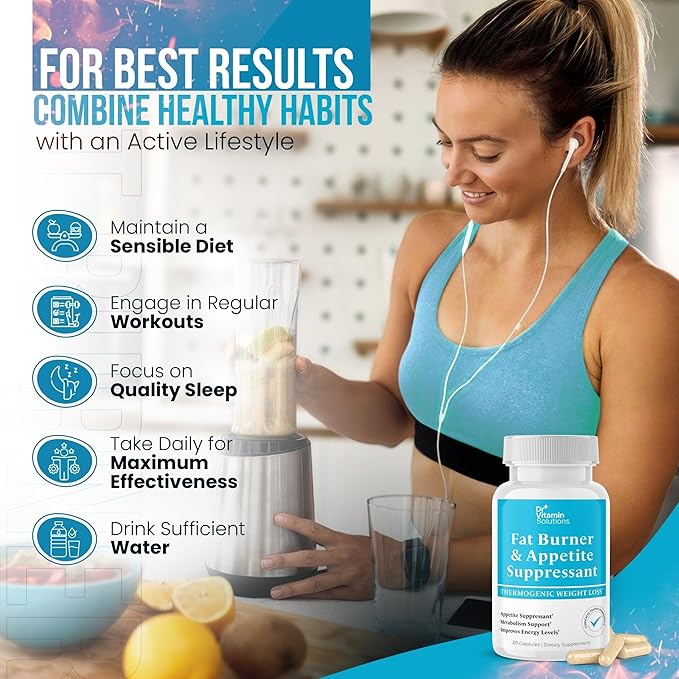 DR VITAMIN SOLUTIONS Fat Burner for Women & Men - Appetite Suppressant for Weight Loss - Pills w/Metabolism Booster Thermogenic Weight Loss Supplement - Chromium, Caffeine & Green Tea - 30 Ct.