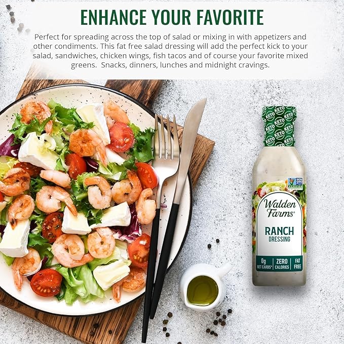 Walden Farms Ranch Dressing - Calorie-Free, Gluten-Free, Low Carb, Keto-Friendly, Sugar-Free, Dairy-Free Creamy Ranch Flavor - 2 Pack Value Pack, 12 oz Bottles