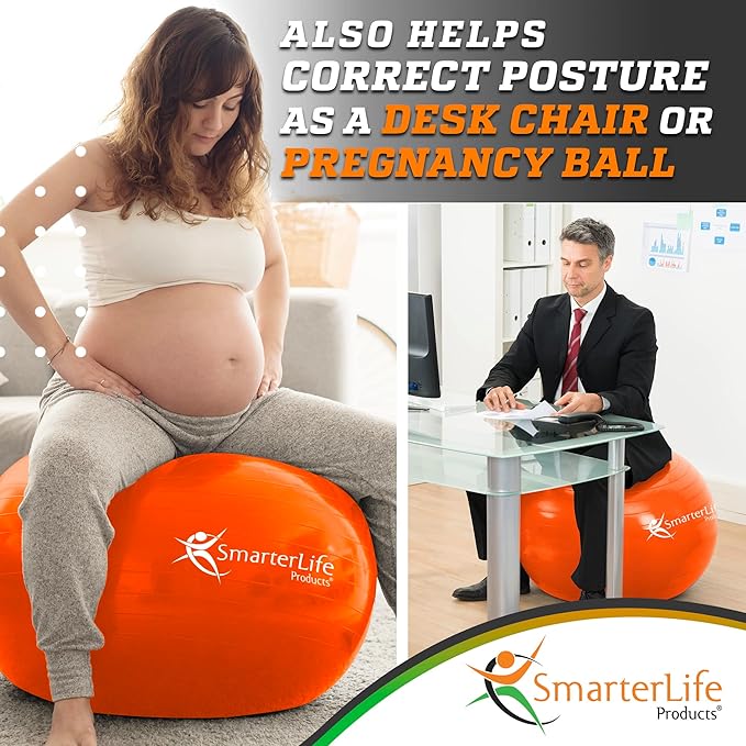 SmarterLife Exercise Ball Yoga Ball for Fitness, Balance, Stability, or Pregnancy, Gym Ball for Core Workout, Physical Therapy, Yoga Ball Chair for Office, Anti-Slip Anti-Burst