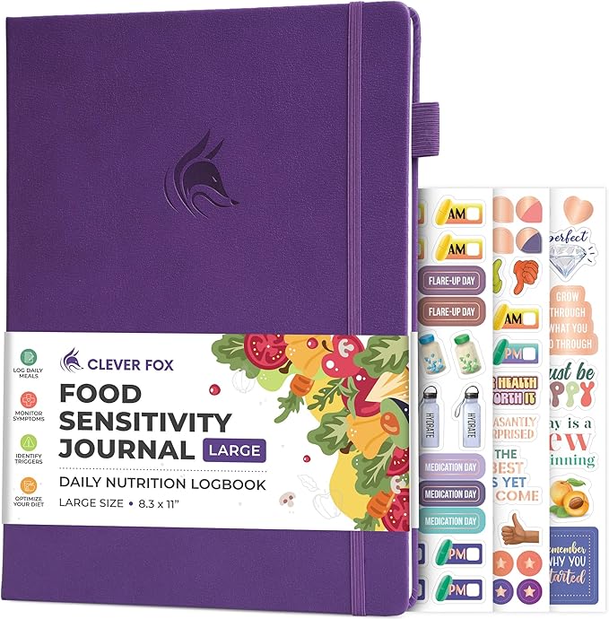 Clever Fox Food Sensitivity Journal Large – Daily Intolerance & Symptom Log for IBS, Diabetic, Low Fodmap, Elimination Diet – Health Tracker, 8.3x11” (Purple)