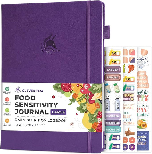 Clever Fox Food Sensitivity Journal Large – Daily Intolerance & Symptom Log for IBS, Diabetic, Low Fodmap, Elimination Diet – Health Tracker, 8.3x11” (Purple)