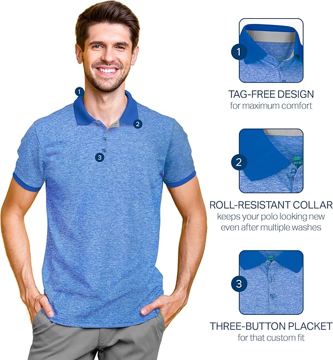 Mio Marino Golf Polo Shirts for Men - Dry Fit - Ultra-Thin Breathable Fabric