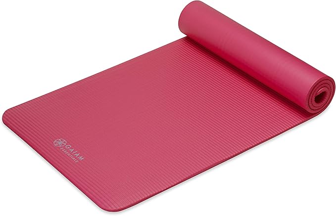 Gaiam Essentials Thick Yoga Mat Fitness & Exercise Mat with Easy-Cinch Yoga Mat Carrier Strap, 72"L x 24"W x 2/5 Inch Thick