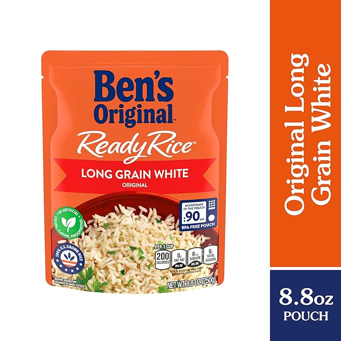 BEN'S ORIGINAL Ready Rice Original Long Grain White Rice, Easy Dinner Side, 8.8 oz Pouch (Pack of 6)